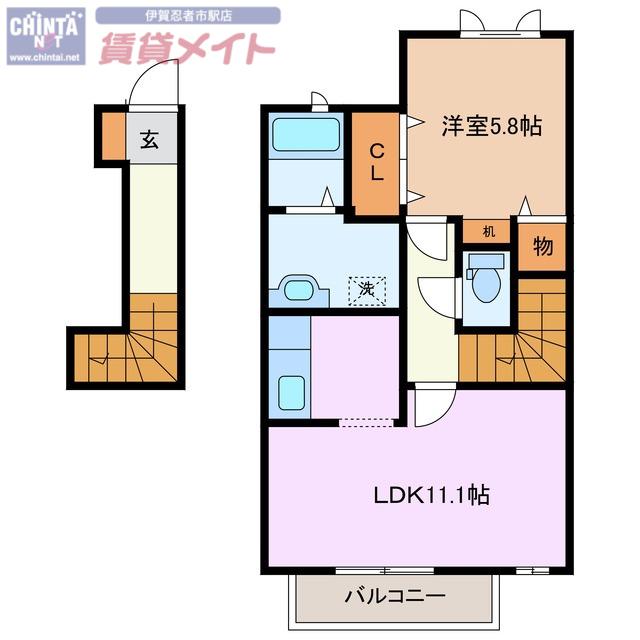 ソフィアB(1LDK/2階)の間取り写真