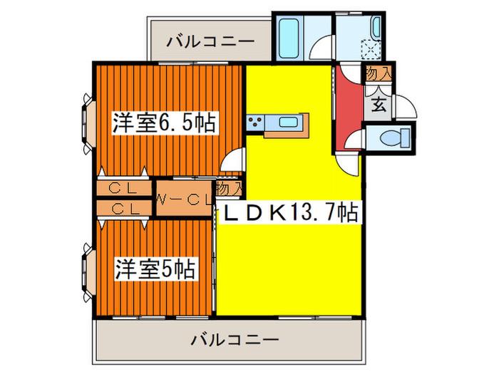 レジデンス満(2LDK/4階)の間取り写真