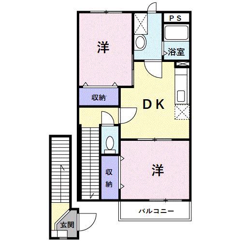 メゾンブルーメ(2DK/2階)の間取り写真
