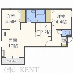 エルミタージュ発寒(2LDK/1階)の間取り写真
