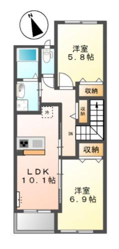 ヒルクレスト サンワ(2LDK/2階)の間取り写真