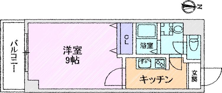 エヴァーグリーン(1K/9階)の間取り写真