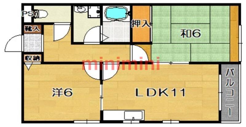 コルベーユ古曽部(2LDK/2階)の間取り写真