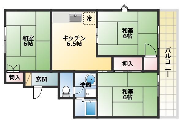 サンハイツ宮川B(3DK/1階)の間取り写真