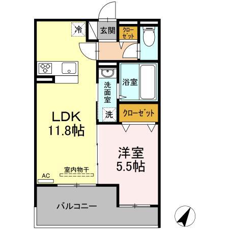 M&S RESIDENCE(1LDK/2階)の間取り写真