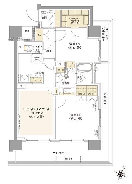 コムレジ赤羽 棟(2LDK/2階)の間取り写真