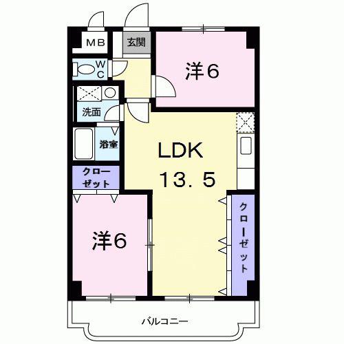 メゾンドール昆陽I(2LDK/1階)の間取り写真