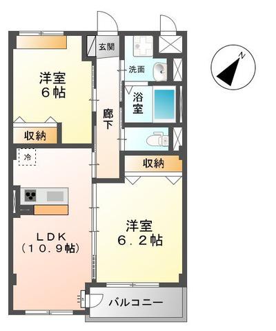 メープル・グローブ(2LDK/2階)の間取り写真