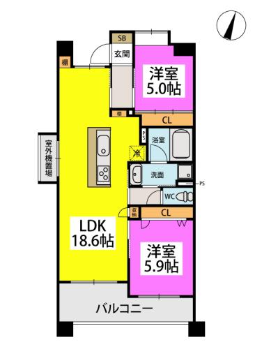 カルシア姪浜リオルト(2LDK/8階)の間取り写真