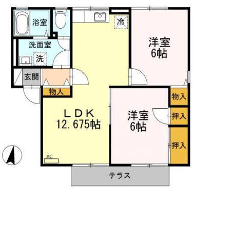 スカイハイツ (2LDK/2階)の間取り写真
