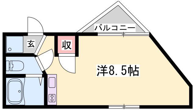ベルフラワー岡町(1K/2階)の間取り写真
