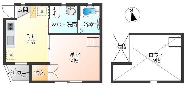 YKハイツ(1DK/2階)の間取り写真
