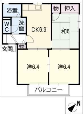 コーポスワン旭が丘 A(3DK/2階)の間取り写真