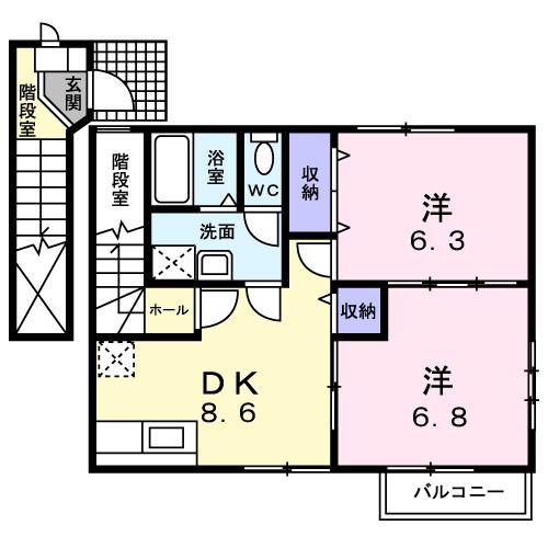 ラフィネI(2DK/2階)の間取り写真