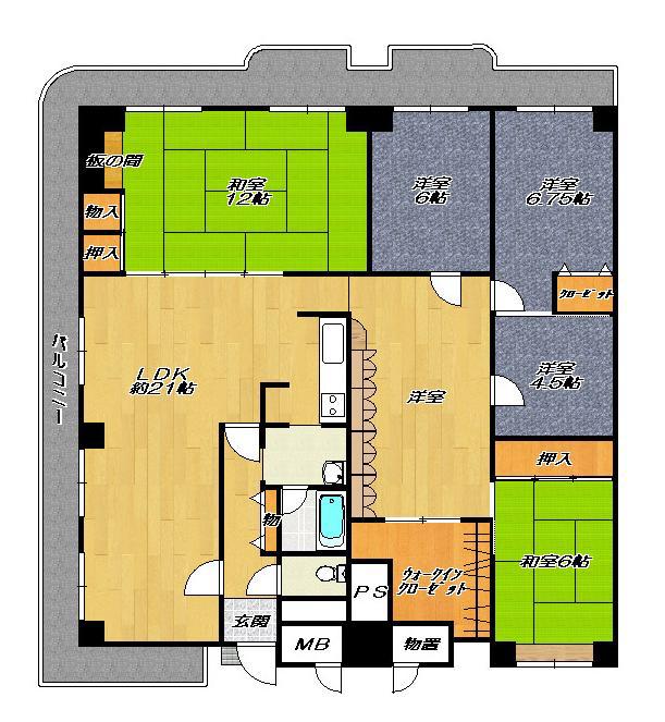 住道パークハイツ(5SLDK/7階)の間取り写真