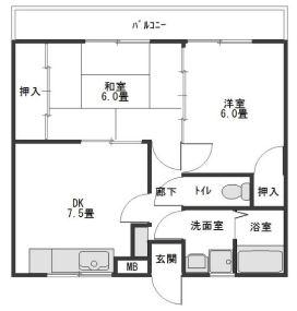 マグノリアC棟(2DK/2階)の間取り写真