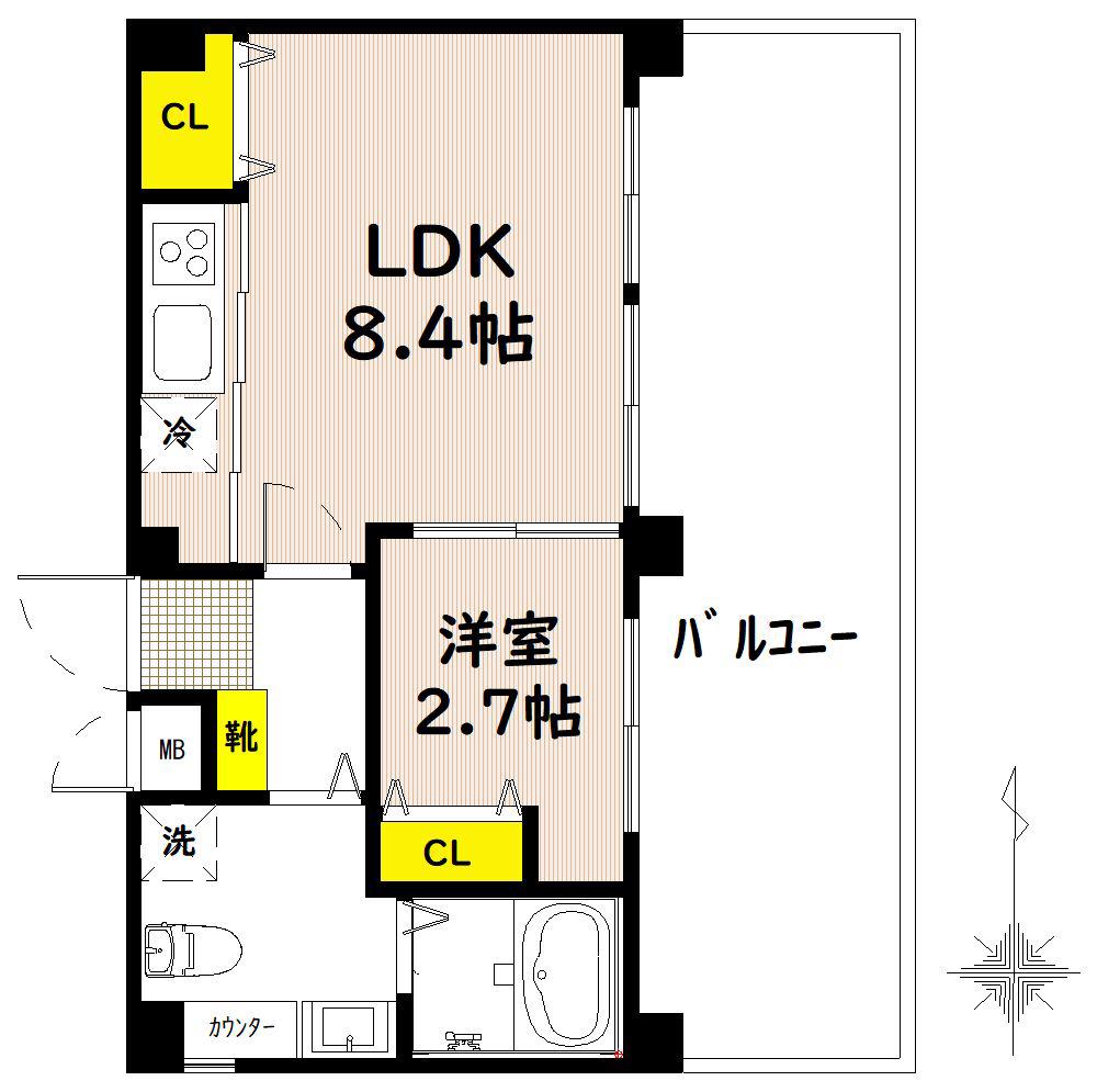 エムズコート玉出(1LDK/7階)の間取り写真