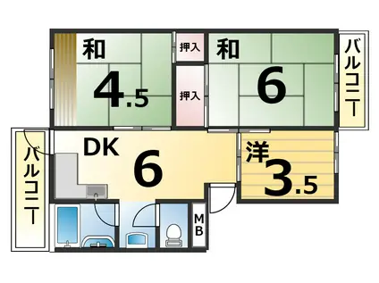 王塚台厚生年金B(3DK/4階)の間取り写真
