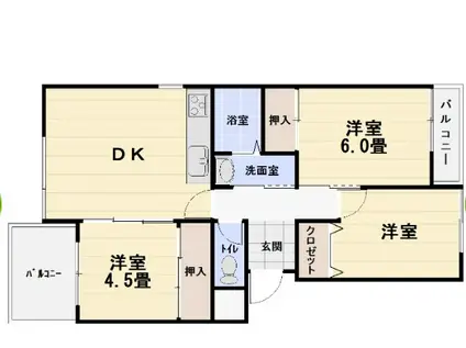 クレスト阿知須(3DK/1階)の間取り写真