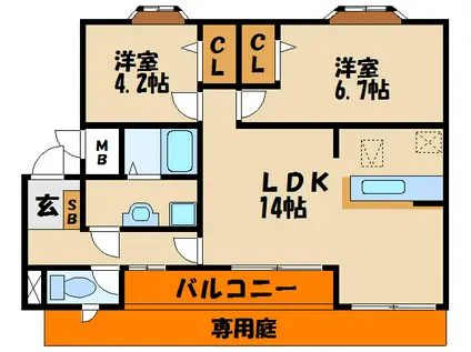 ヒルサイドテラス(2LDK/1階)の間取り写真