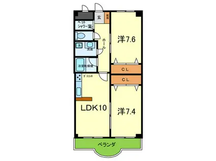 サンセール宝塚(2LDK/3階)の間取り写真