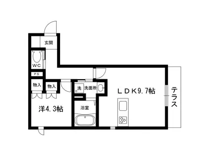 ラ・カーサ西宮北口II(1LDK/1階)の間取り写真