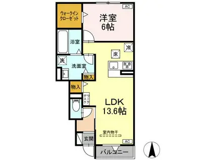 ARRIVO・E(1LDK/1階)の間取り写真