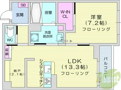 ベレオ東八番丁(1LDK/1階)の間取り写真