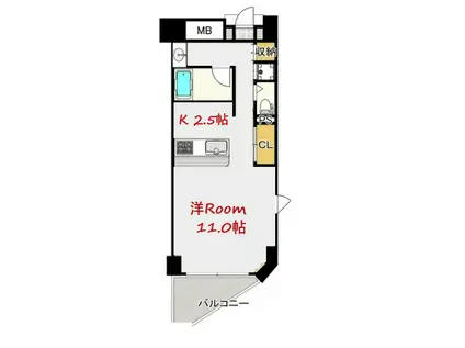 CITY SPIRE上町台(1K/5階)の間取り写真