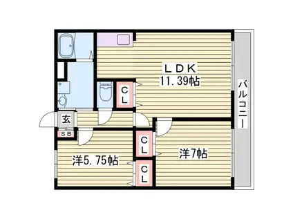 ウエストリバーB棟(2LDK/2階)の間取り写真