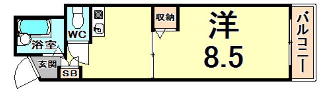 シード1(1K/2階)の間取り写真