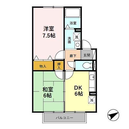 ラフィネ北間(2DK/1階)の間取り写真