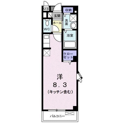 カーサプラシードM(ワンルーム/2階)の間取り写真