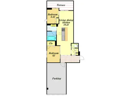 55-1ウラヤス(2LDK/1階)の間取り写真