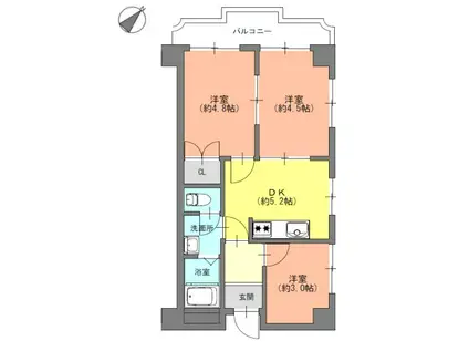 ルミエール・シモダ(3DK/3階)の間取り写真