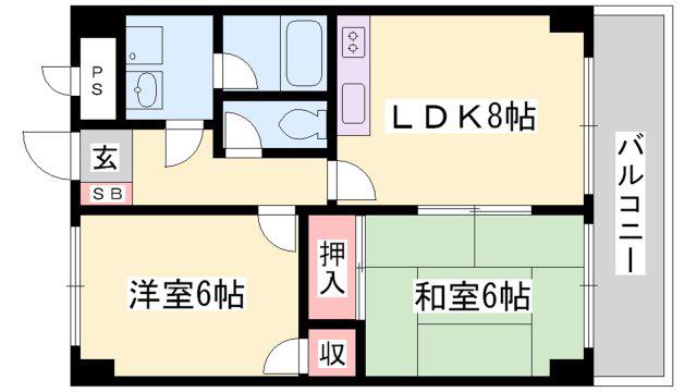 ジヴェルニー岡田(2DK/6階)の間取り写真
