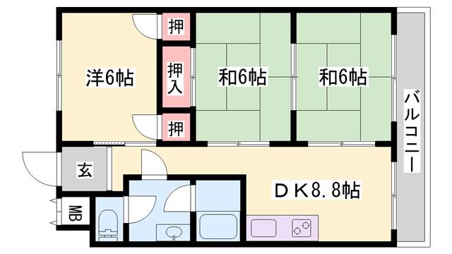 茜六番館(3DK/3階)の間取り写真