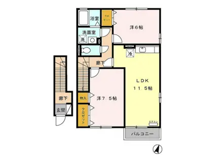 レコルトC棟(2LDK/2階)の間取り写真