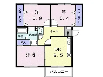 ニューエルディム裕II(3DK/3階)の間取り写真
