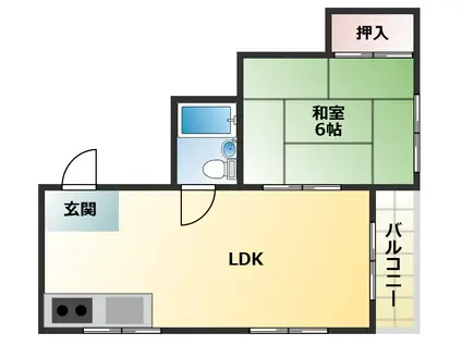 グランドハイツ加美東(1LDK/2階)の間取り写真
