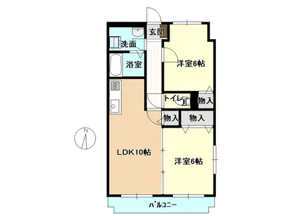 ウィング上犬童(2LDK/2階)の間取り写真