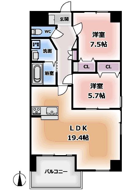 カーサエテルナ(2LDK/2階)の間取り写真