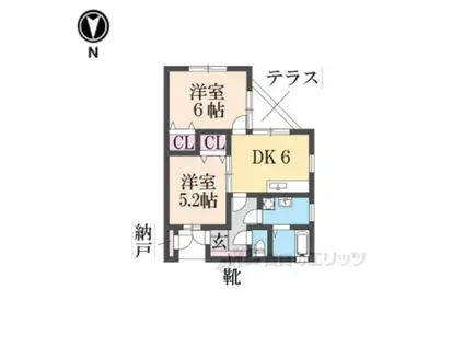 リゼ公文名(2DK/1階)の間取り写真