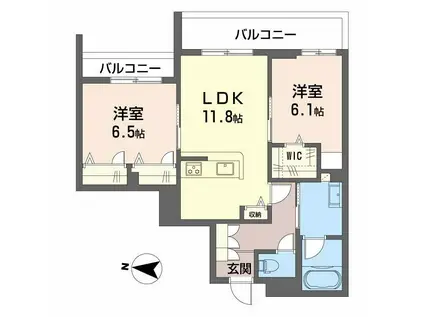 シャーメゾン ジー コート ホウゼンジ(2LDK/2階)の間取り写真