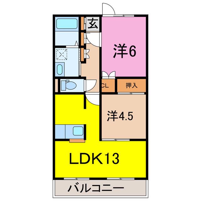 ボヌール鈴木(2LDK/4階)の間取り写真