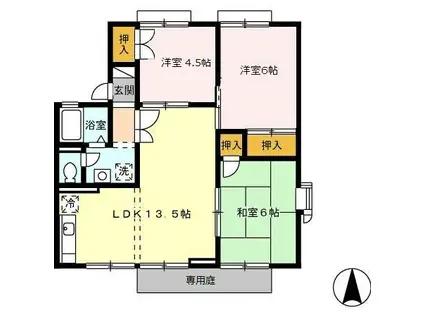 ファミール蓮台寺C(3LDK/1階)の間取り写真