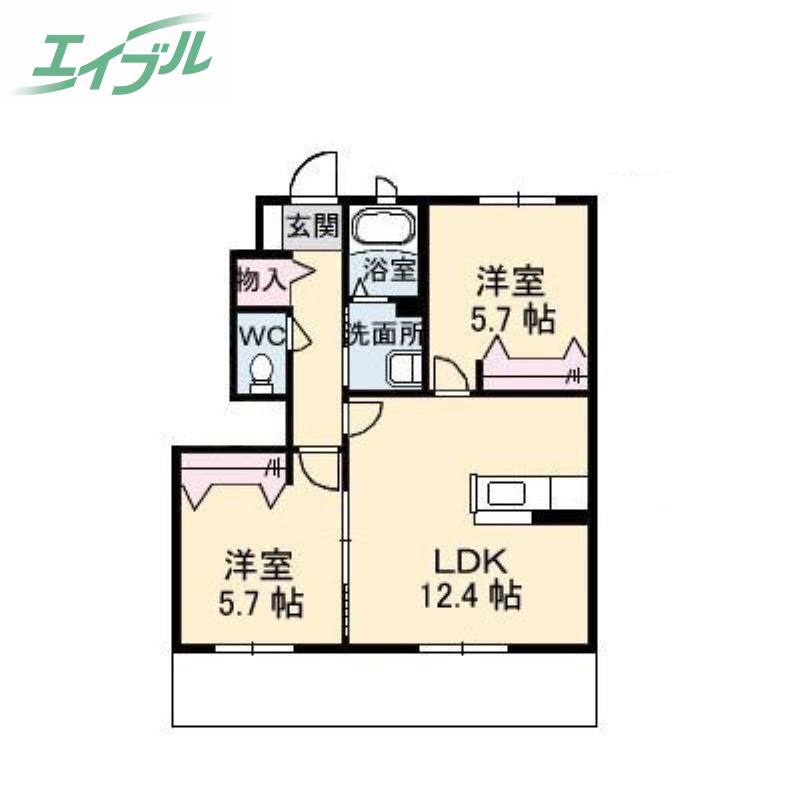 シエロ セレーノA棟(2LDK/1階)の間取り写真