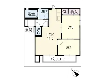 ベルパーク丸山 D棟(2LDK/1階)の間取り写真