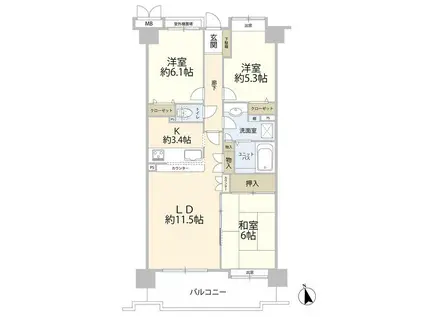 ローヤルガーデン立川けやき台(3LDK/6階)の間取り写真