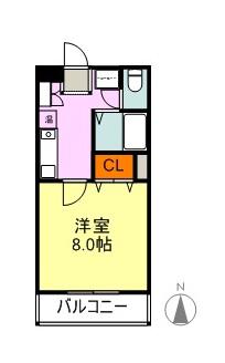 ウエスト(1K/4階)の間取り写真